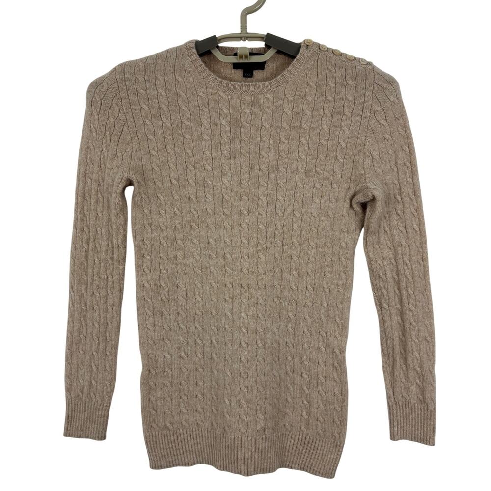 J. Crew Collection Cable Knit Italian Cashmere Sweater XXS tan beige old money